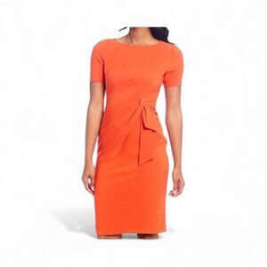 Maggy London Orange SS Side Tie Drape Sheath Dress US Size 8